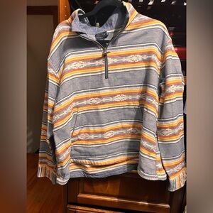 Pendleton Blue Striped Half-Zip with White, Yellow & Orange Accents Aztec